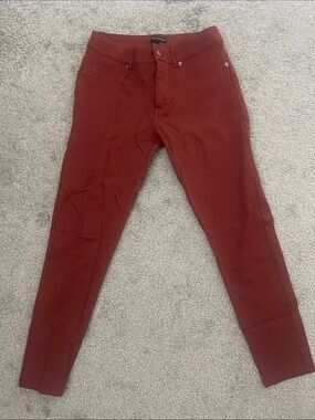 Shinestar Slim High-Rise Pants in Deep Rust Red